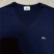 画像3: 「LACOSTE(ラコステ)」90s 6サイズ ネイビー ウール ウールマーク Vネック ニット セーター (3)