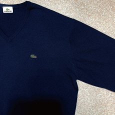 画像4: 「LACOSTE(ラコステ)」90s 6サイズ ネイビー ウール ウールマーク Vネック ニット セーター (4)