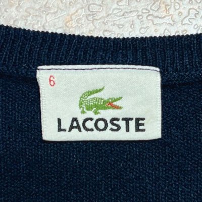 画像2: 「LACOSTE(ラコステ)」90s 6サイズ ネイビー ウール ウールマーク Vネック ニット セーター