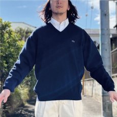 画像18: 「LACOSTE(ラコステ)」90s 6サイズ ネイビー ウール ウールマーク Vネック ニット セーター (18)