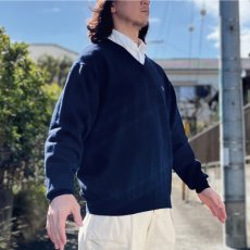 画像19: 「LACOSTE(ラコステ)」90s 6サイズ ネイビー ウール ウールマーク Vネック ニット セーター (19)