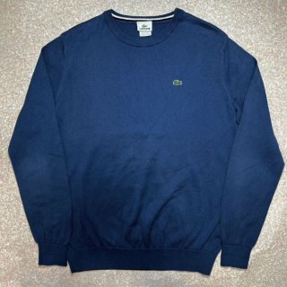良好　LACOSTE ラコステ　コットンニット　ストライプ 古着　ネイビー　XL LACOSTE ラコステ コットンニット ジャケット メンズL相当 古着