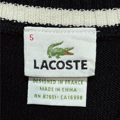 画像2: 「LACOSTE(ラコステ)」90s 5サイズ ブラック コットン Vネック ニット セーター