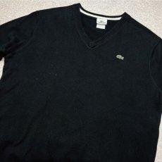 画像16: 「LACOSTE(ラコステ)」90s 5サイズ ブラック コットン Vネック ニット セーター (16)