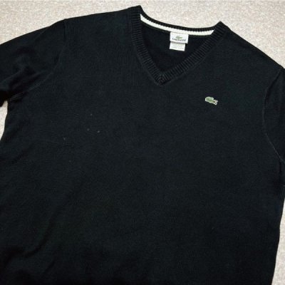 画像3: 「LACOSTE(ラコステ)」90s 5サイズ ブラック コットン Vネック ニット セーター