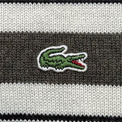 画像1: 「LACOSTE(ラコステ)」90s 4サイズ ブラック カスケードボーダー コットンウール Vネック ニット セーター