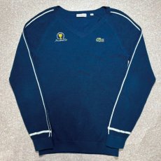 画像1: 「LACOSTE(ラコステ)」SPORT スポーツ 42サイズ ネイビーブルー プレジデンツカップ ゴルフ コットン Vネック ニット セーター (1)