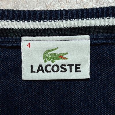 画像2: 「LACOSTE(ラコステ)」90s 4サイズ ネイビー 超濃紺 コットン クルーネック ニット セーター