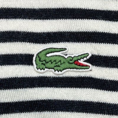 画像1: 「LACOSTE(ラコステ)」SPORT スポーツ 90s 7サイズ ボーダー ウールアクリル 裏地付き クルーネック ヤッケ ニット セーター