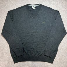 画像1: 「LACOSTE(ラコステ)」90s 7サイズ チャコールグレー コットン Vネック ニット セーター (1)