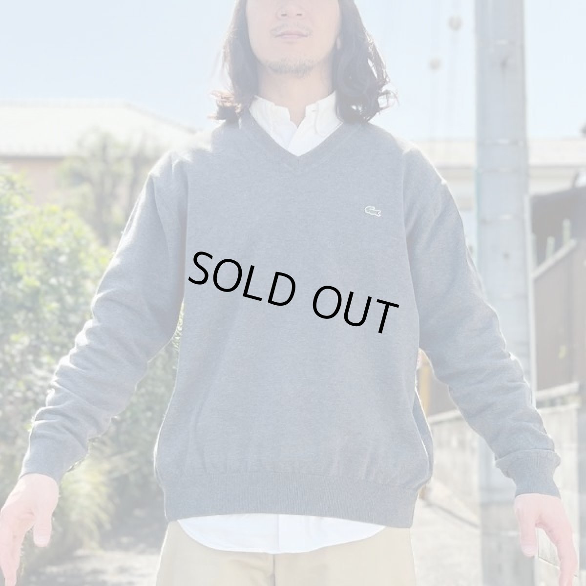 画像17: 「LACOSTE(ラコステ)」90s 7サイズ チャコールグレー コットン Vネック ニット セーター (17)