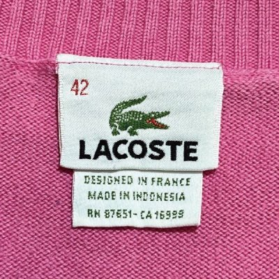 画像2: 「LACOSTE(ラコステ)」90s 42サイズ ピンク コットン Vネック ニット セーター
