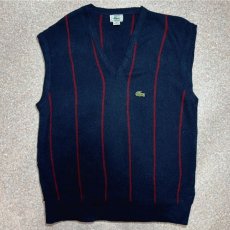 画像1: 「LACOSTE(ラコステ)」IZOD アイゾッド 80s 90s USA製 Mサイズ ネイビーストライプ アクリルニット ベスト (1)