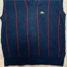 画像3: 「LACOSTE(ラコステ)」IZOD アイゾッド 80s 90s USA製 Mサイズ ネイビーストライプ アクリルニット ベスト (3)