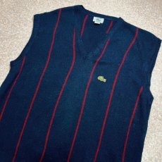 画像11: 「LACOSTE(ラコステ)」IZOD アイゾッド 80s 90s USA製 Mサイズ ネイビーストライプ アクリルニット ベスト (11)