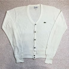 画像1: 「LACOSTE(ラコステ)」IZOD アイゾッド 70s 糸巻きタグ Mサイズ ホワイト アクリルニット カーディガン (1)