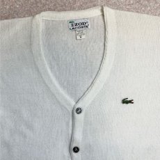 画像3: 「LACOSTE(ラコステ)」IZOD アイゾッド 70s 糸巻きタグ Mサイズ ホワイト アクリルニット カーディガン (3)