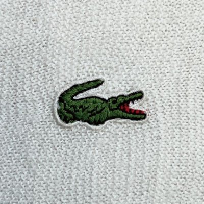 画像1: 「LACOSTE(ラコステ)」IZOD アイゾッド 70s 糸巻きタグ Mサイズ ホワイト アクリルニット カーディガン