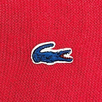 画像1: 「LACOSTE(ラコステ)」IZOD アイゾッド 70s 80s 糸巻き 青ワニ 白黒 Mサイズ レッド アクリルニット カーディガン