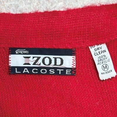 画像2: 「LACOSTE(ラコステ)」IZOD アイゾッド 70s 80s 糸巻き 青ワニ 白黒 Mサイズ レッド アクリルニット カーディガン