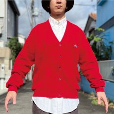 画像19: 「LACOSTE(ラコステ)」IZOD アイゾッド 70s 80s 糸巻き 青ワニ 白黒 Mサイズ レッド アクリルニット カーディガン (19)