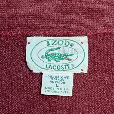 画像2: 「LACOSTE(ラコステ)」IZOD アイゾッド 80s 90s USA製 Lサイズ ボルドー アクリルニット カーディガン