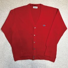 画像1: 「LACOSTE(ラコステ)」IZOD アイゾッド 70s 糸巻きタグ 青ワニ Lサイズ相当 レッド アクリルニット カーディガン (1)