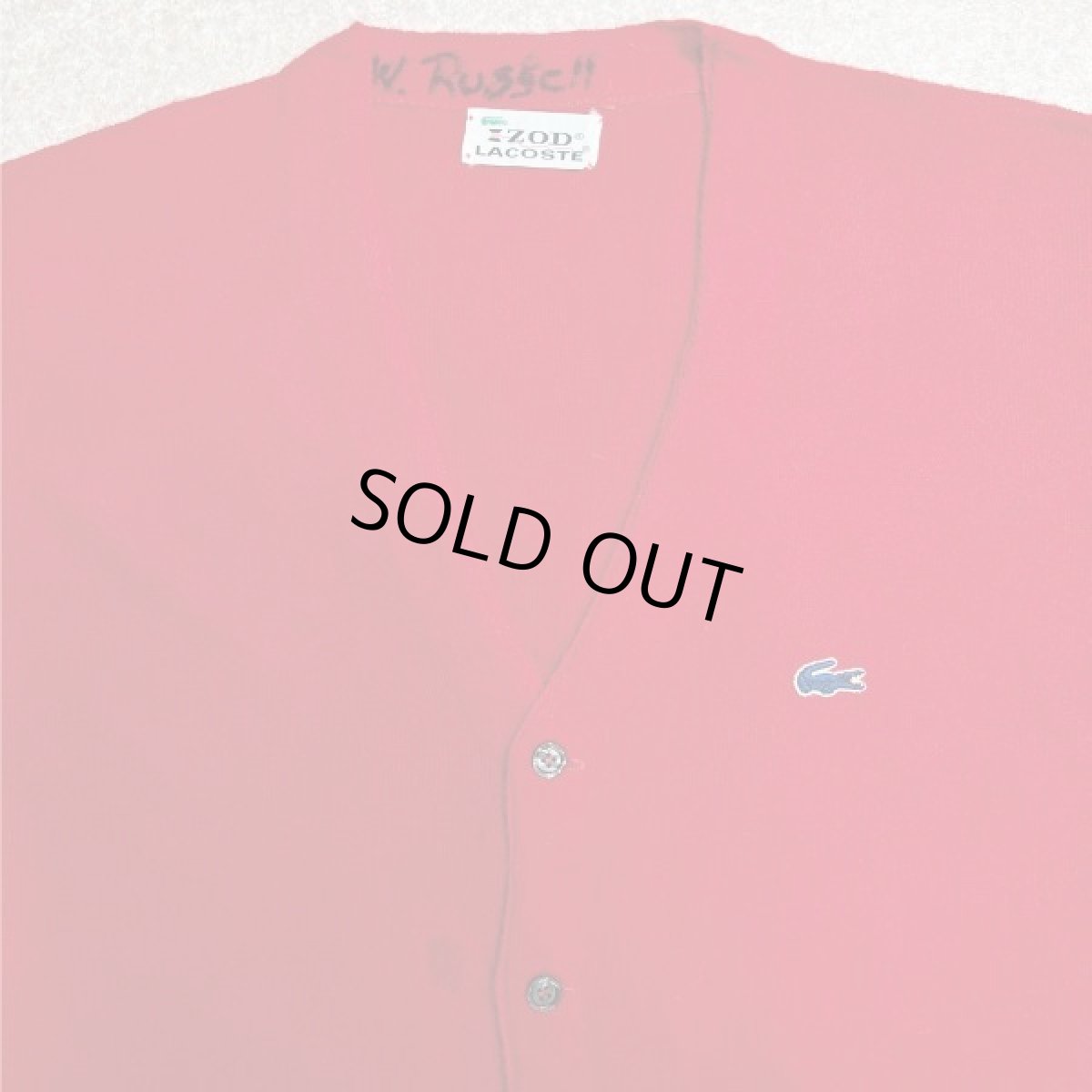 画像3: 「LACOSTE(ラコステ)」IZOD アイゾッド 70s 糸巻きタグ 青ワニ Lサイズ相当 レッド アクリルニット カーディガン (3)