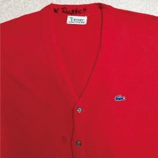 画像3: 「LACOSTE(ラコステ)」IZOD アイゾッド 70s 糸巻きタグ 青ワニ Lサイズ相当 レッド アクリルニット カーディガン (3)