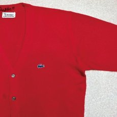 画像4: 「LACOSTE(ラコステ)」IZOD アイゾッド 70s 糸巻きタグ 青ワニ Lサイズ相当 レッド アクリルニット カーディガン (4)