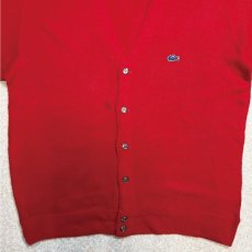 画像5: 「LACOSTE(ラコステ)」IZOD アイゾッド 70s 糸巻きタグ 青ワニ Lサイズ相当 レッド アクリルニット カーディガン (5)