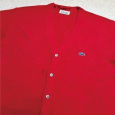 画像18: 「LACOSTE(ラコステ)」IZOD アイゾッド 70s 糸巻きタグ 青ワニ Lサイズ相当 レッド アクリルニット カーディガン (18)