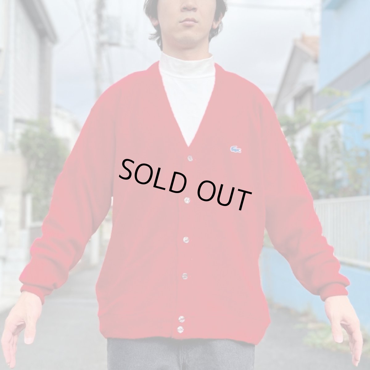 画像19: 「LACOSTE(ラコステ)」IZOD アイゾッド 70s 糸巻きタグ 青ワニ Lサイズ相当 レッド アクリルニット カーディガン (19)