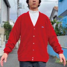 画像19: 「LACOSTE(ラコステ)」IZOD アイゾッド 70s 糸巻きタグ 青ワニ Lサイズ相当 レッド アクリルニット カーディガン (19)