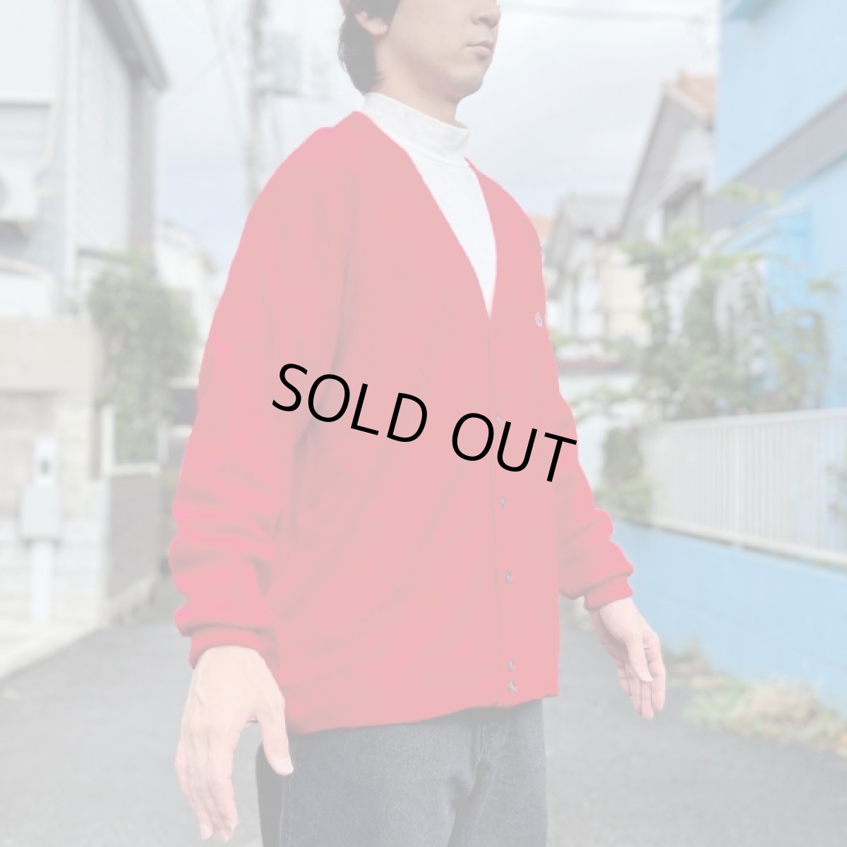 画像20: 「LACOSTE(ラコステ)」IZOD アイゾッド 70s 糸巻きタグ 青ワニ Lサイズ相当 レッド アクリルニット カーディガン (20)