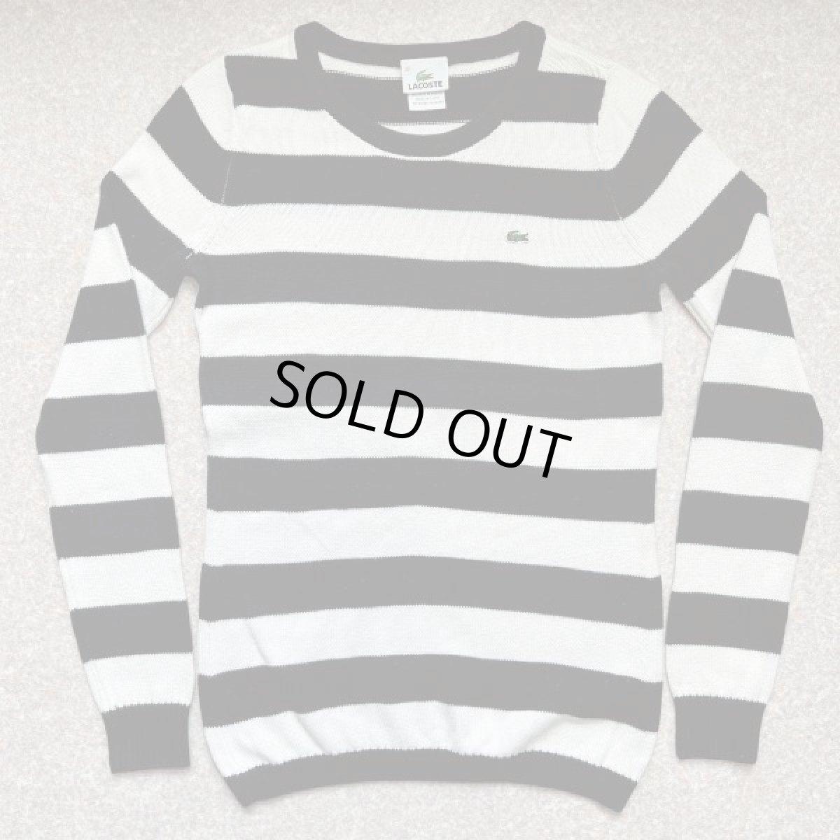 画像1: 「LACOSTE(ラコステ)」90s 38サイズ 白黒ボーダー コットン クルーネック ニット セーター (1)