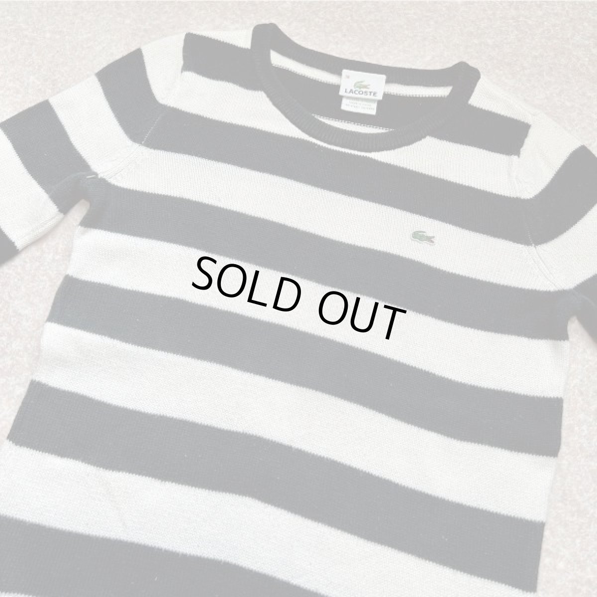 画像17: 「LACOSTE(ラコステ)」90s 38サイズ 白黒ボーダー コットン クルーネック ニット セーター (17)