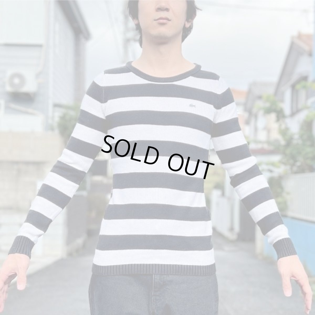 画像18: 「LACOSTE(ラコステ)」90s 38サイズ 白黒ボーダー コットン クルーネック ニット セーター (18)