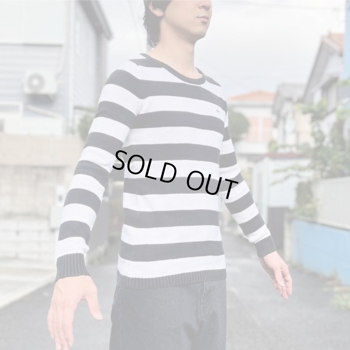 画像19: 「LACOSTE(ラコステ)」90s 38サイズ 白黒ボーダー コットン クルーネック ニット セーター (19)