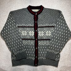 画像1: 「L.L.Bean(エルエルビーン)」80s 90s XLサイズ USA製 ノルディック柄 ウールナイロン ローゲージ ニット カーディガン (1)