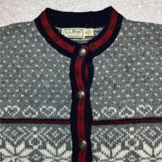 画像3: 「L.L.Bean(エルエルビーン)」80s 90s XLサイズ USA製 ノルディック柄 ウールナイロン ローゲージ ニット カーディガン (3)