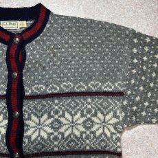 画像4: 「L.L.Bean(エルエルビーン)」80s 90s XLサイズ USA製 ノルディック柄 ウールナイロン ローゲージ ニット カーディガン (4)