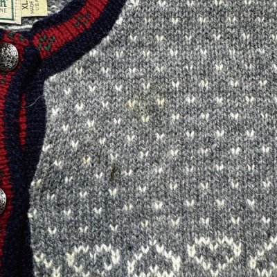 画像2: 「L.L.Bean(エルエルビーン)」80s 90s XLサイズ USA製 ノルディック柄 ウールナイロン ローゲージ ニット カーディガン