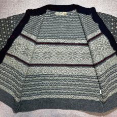 画像11: 「L.L.Bean(エルエルビーン)」80s 90s XLサイズ USA製 ノルディック柄 ウールナイロン ローゲージ ニット カーディガン (11)