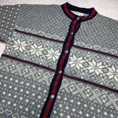 画像3: 「L.L.Bean(エルエルビーン)」80s 90s XLサイズ USA製 ノルディック柄 ウールナイロン ローゲージ ニット カーディガン