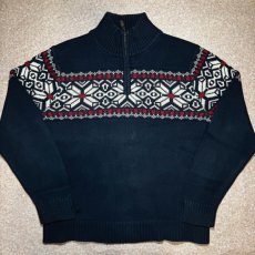 画像1: 「L.L.Bean(エルエルビーン)」90s 00s Mサイズ〜Lサイズ相当 ノルディック柄 コットン ハーフジップ ハイネック ニット セーター (1)