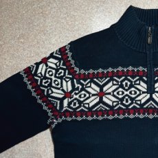 画像2: 「L.L.Bean(エルエルビーン)」90s 00s Mサイズ〜Lサイズ相当 ノルディック柄 コットン ハーフジップ ハイネック ニット セーター (2)