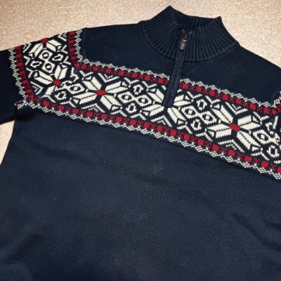 画像3: 「L.L.Bean(エルエルビーン)」90s 00s Mサイズ〜Lサイズ相当 ノルディック柄 コットン ハーフジップ ハイネック ニット セーター