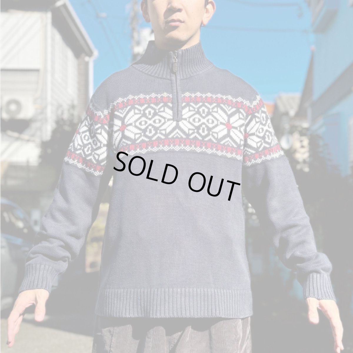 画像20: 「L.L.Bean(エルエルビーン)」90s 00s Mサイズ〜Lサイズ相当 ノルディック柄 コットン ハーフジップ ハイネック ニット セーター (20)