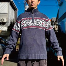 画像20: 「L.L.Bean(エルエルビーン)」90s 00s Mサイズ〜Lサイズ相当 ノルディック柄 コットン ハーフジップ ハイネック ニット セーター (20)